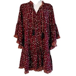 Umgee Boho Trumpet Sleeve Animal Print Babydoll Dress